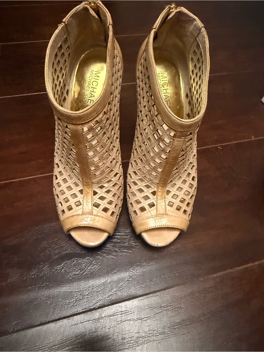 MICHAEL Michael Kors Women’s Gold Cutout Peep-Toe Booties 6